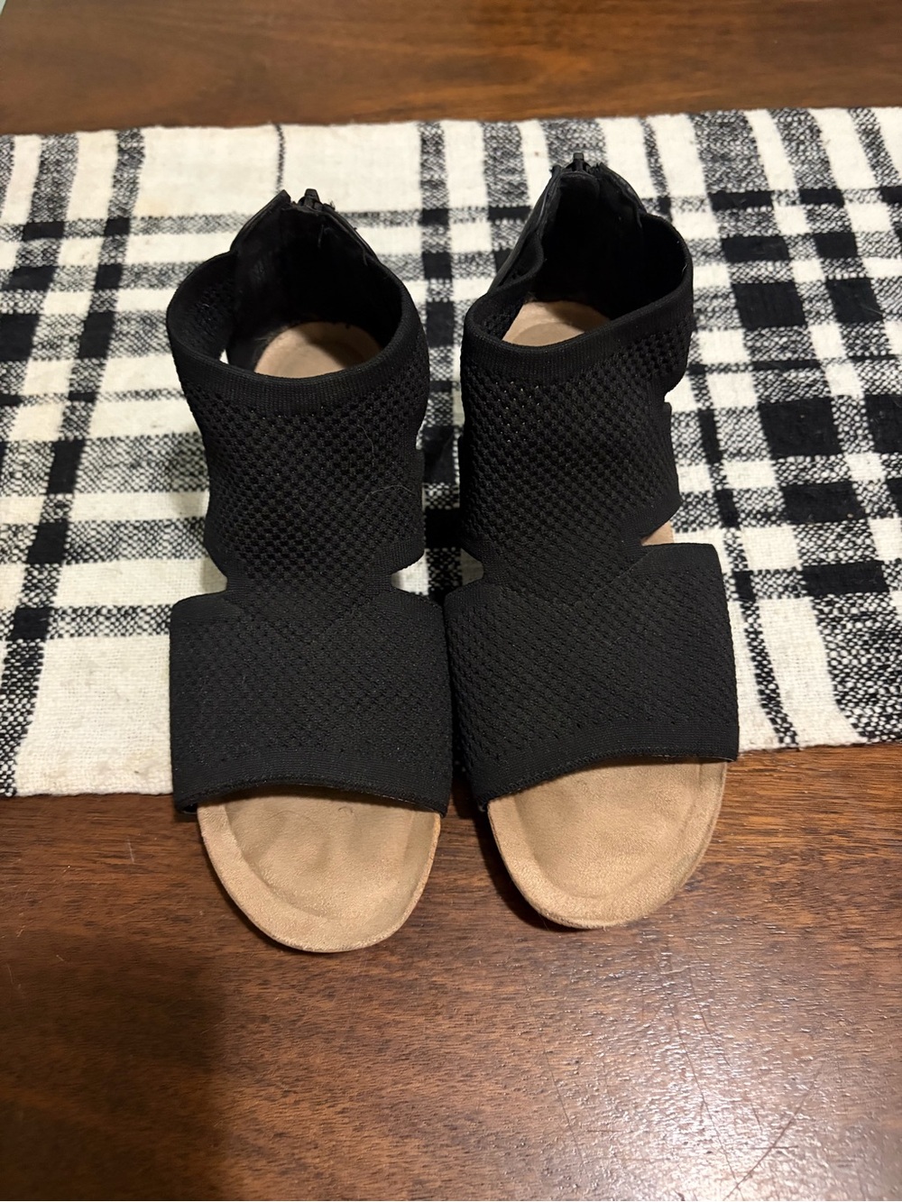 Women’s Black Stretch Knit Open-Toe Sandals